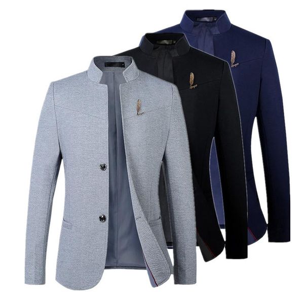 

stand-up collar single-breasted mens suit blazer pure color spring / autumn male slim dress coat men fashion casual jacket, White;black