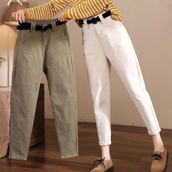 

women's pants & capris 2021 women loose solid corduroy high waist pockets ladies long korean style leisure simple trendy trousers m46, Black;white