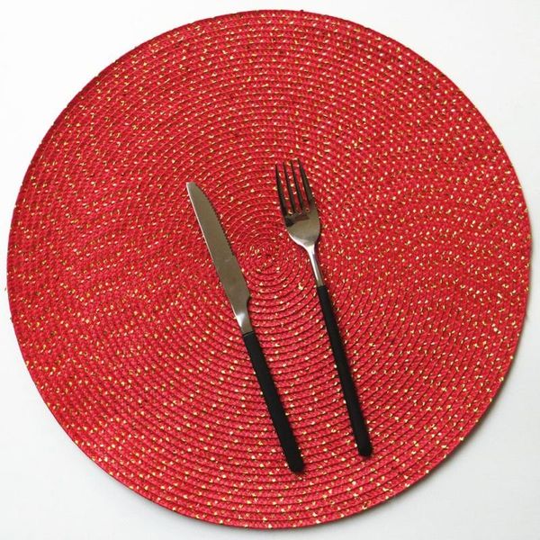 

mats & pads 4pcs/lot round weave placemat fashion pp dining table mat disc bowl pad coasters non-slip waterproof decoration