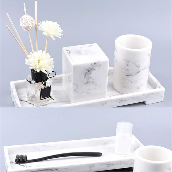 

kitchen storage & organization bathroom tray, marble pattern sink tray,resin vanity tray for essentials soap towel toothbrush toothpaste or
