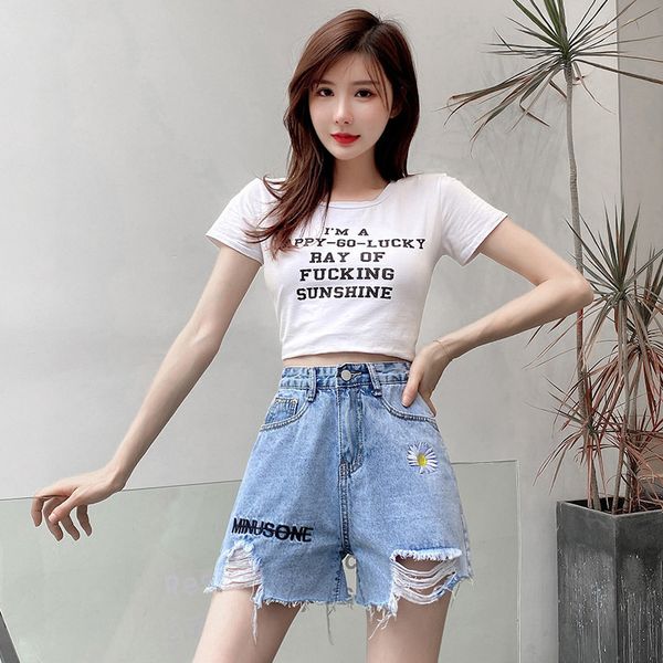 

women's shorts little daisy hole jeans new korean super summer, White;black