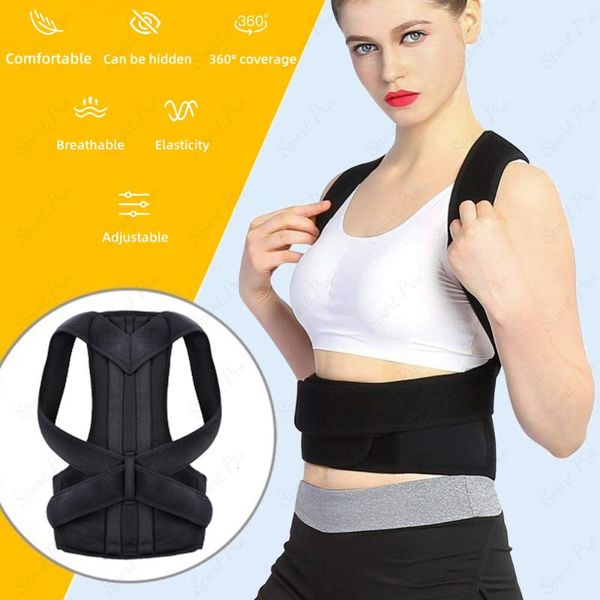 

waist support posture corrector adjustable back shoulder postural brace correction spine health fixer tape, Black;gray