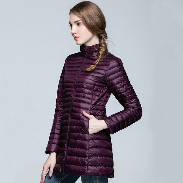 

woman coat 90% white duck down long jacket female overcoat ultra light slim solid jackets winter coat portable fashion parkas, Black