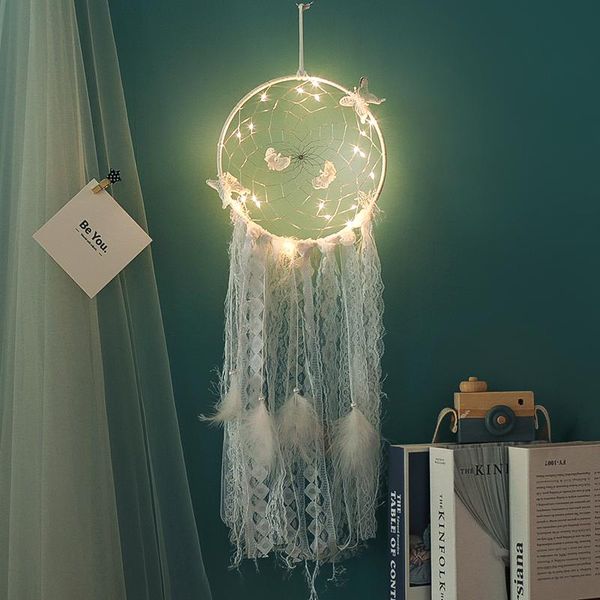 

decorative objects & figurines girls heart dream catcher net with led light national feather ornaments lace ribbons feathers girl room decor