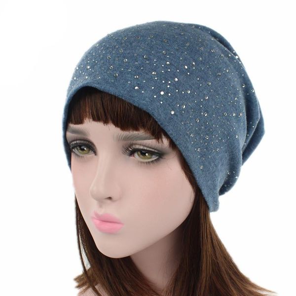 

beanie/skull caps muslim women drill cotton heap turban hat chemotherapy chemo beanies headwrap hair loss protector for cancer, Blue;gray