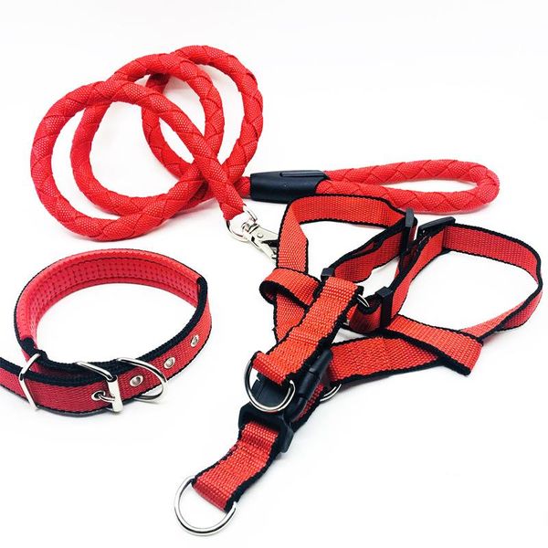 

dog collars & leashes 3ps/set collar leash harnesses vest set for large medium small colorful durable cat and pet accessories