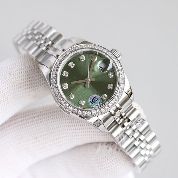 

classic women watch automatic mechanical watches 28mm diamond bezel fashion wristwatches ladies wristwatch montre de luxe gifts, Slivery;brown