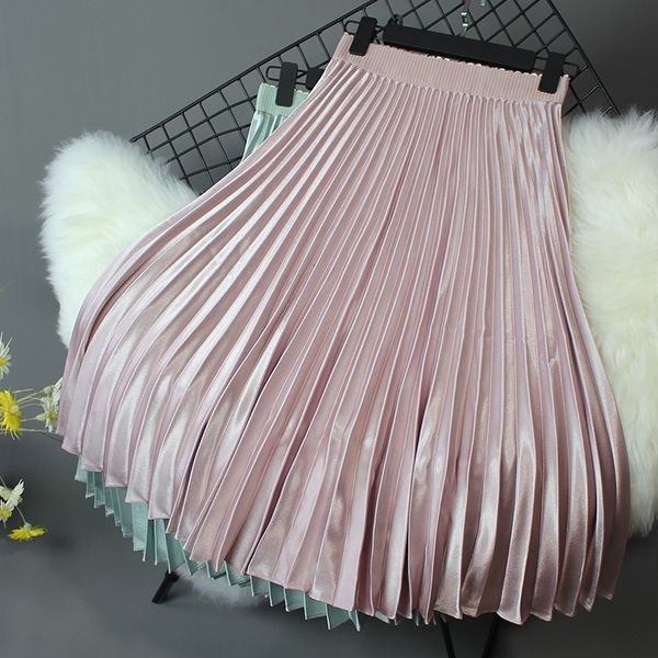

skirts high waist women long skirt white pink pleated casual brand midi female jupe faldas saias 5yae, Black