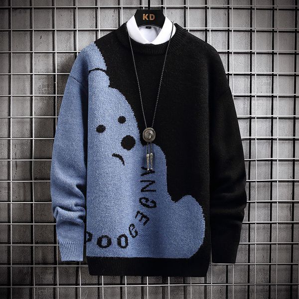 

men's sweaters autumn winter hip hop men's sweater christmas fashion print loose cashmere knitted top, White;black