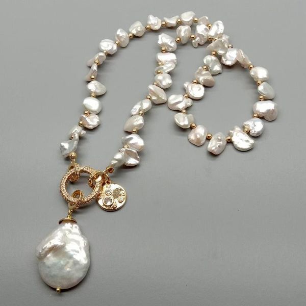 

chokers romantic style natural drilled cultured white keshi pearl choker necklace coin charm pendant 18" for women, Golden;silver