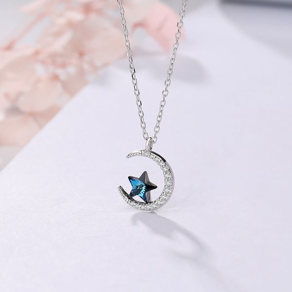 

net red sterling silver necklace women's 2019 new star and moon pendant as a gift for girlfriends, Black