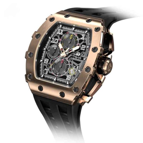 

tsar bomba watch for men luxury brand tonneau clock waterproof stainless steel wristwatch sport fashion mens reloj hombre, Slivery;brown
