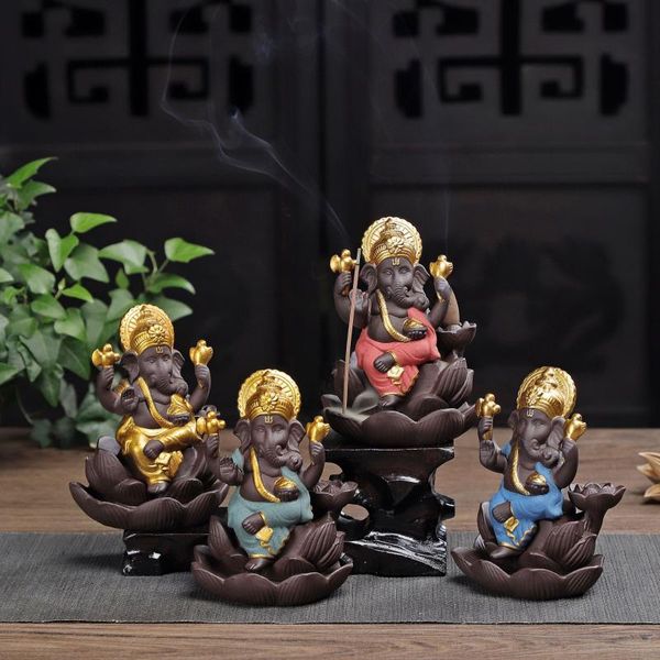 

fragrance lamps ganesha buddha statue purple sand lotus backflow incense burner southeast asia elephant god thailand india buddhism deco