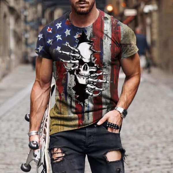 

men's t-shirts the est models for summer 2021 street style round neck breathable all-match t-shirt retro printed simple, White;black