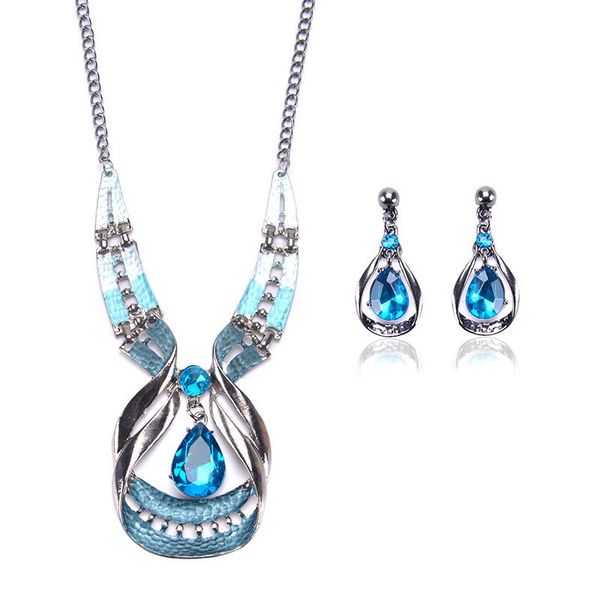 

earrings & necklace siver plated geometric lucky shape pendant classic earring stud jewelry sets for women statement jewellry duftgold, Silver