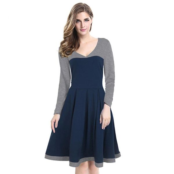 

casual dresses once female woman dress long sleeve v-neck spring knee-length autumn color womens fashion 2021 4 colors, Black;gray