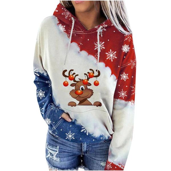 

women's blouses & shirts long-sleeved sweatshirt casual blouse pullover warm cartoons printing xmas pullovers christmas print coat, White