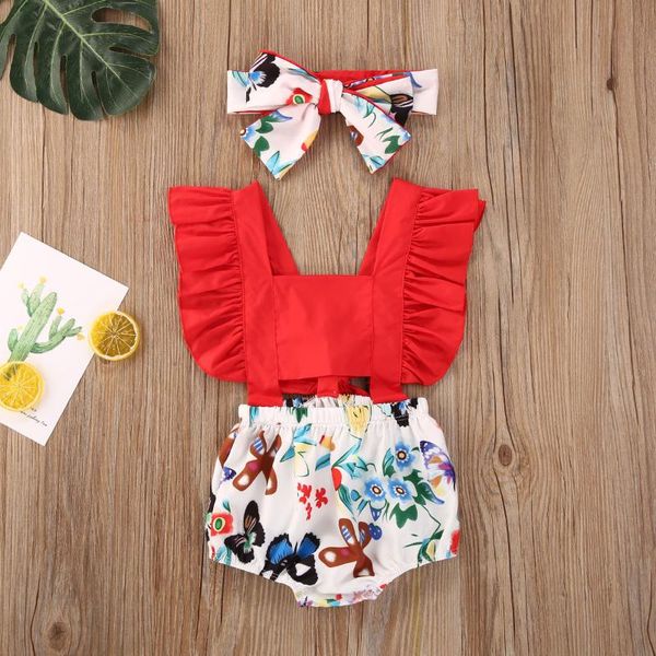 Macacões nascidos infantil bebê meninas bodysuits jumpsuit verão frutas de impressão de impressão quadrado pescoço princesa roupas