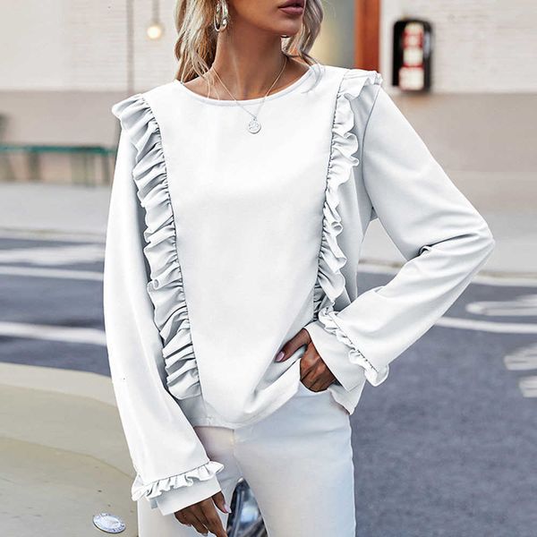 

women's pants & capris western style blouse spring summer fashion temperament casual fungus splicing solid color round neck long sleeve, Black;white
