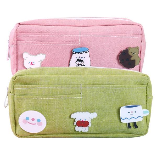 

storage bags large capacity pencil case stationery big denim pen bag with badge cute makeup school supplies for boys girl