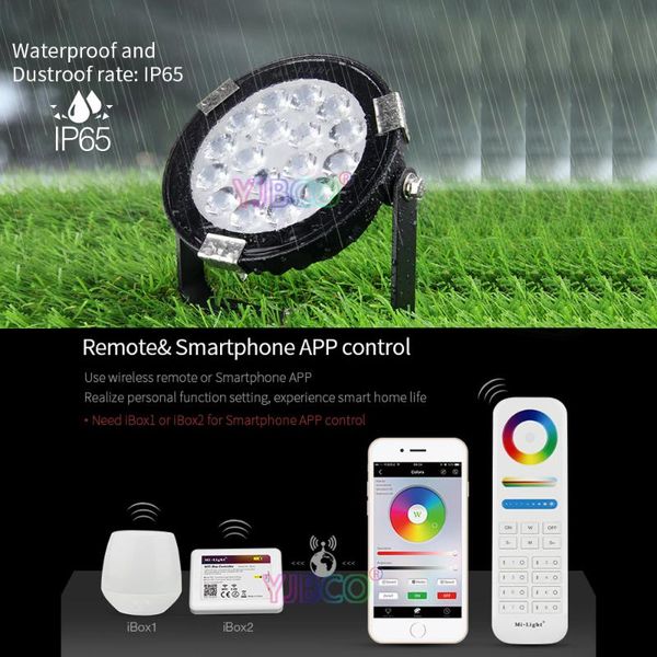 

lawn lamps milight 9w rgb+cct led garden light dc24v/ac86~265v ip65 waterproof outdoor lighting wifi compatible 2.4g wireless remote