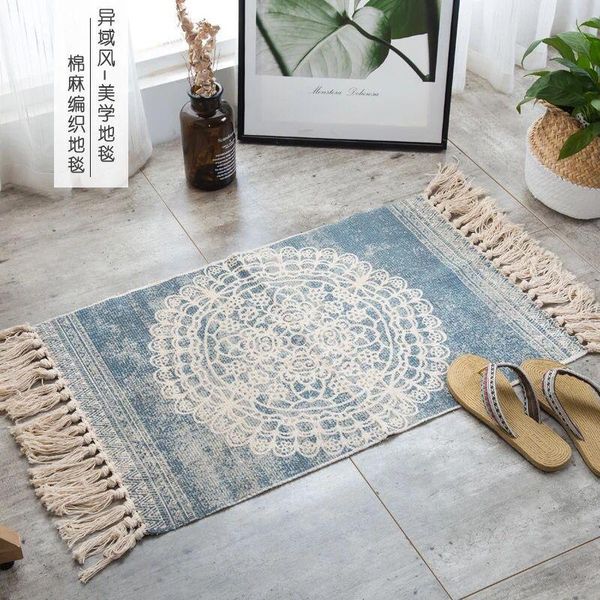 

bath mats indonesia handmade tassel cotton and linen small fresh floor living room bedroom bedside retro clan wind blanket