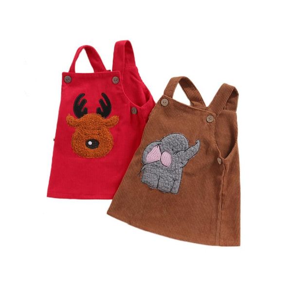 

girl's dresses baby girls christmas suspender dress, sleeveless corduroy elephant / elk street casual midi dresses, red brown, 3months-, Red;yellow