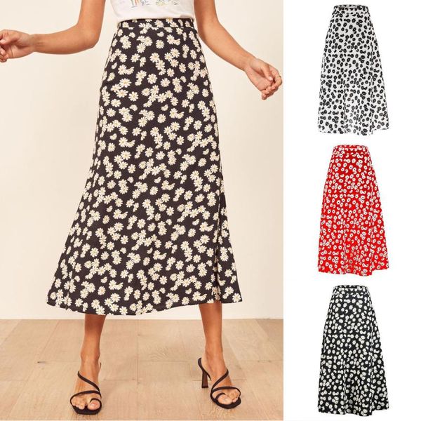 

skirts summer small cute daisy printing midi for women high waist a-line ladies sweet faldas mujer moda wdc4862, Black