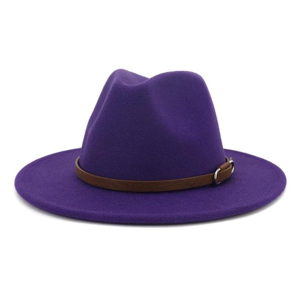 

wide brim hats men women wool felt fedora panama hat with belt buckle jazz trilby cap party formal in white,black, Blue;gray