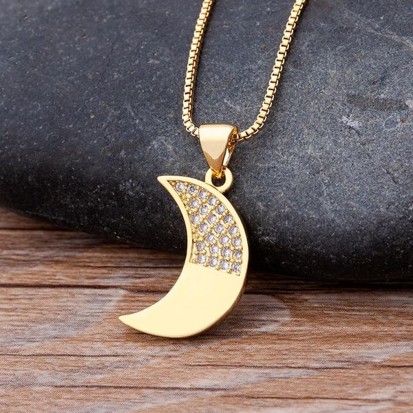 

chains high-quality moon pendant men women couples fashion copper zircon lucky party jewelry charm long chain girl birthday gift, Silver