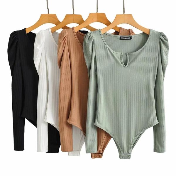 

women's t-shirt 2021 ins fashion women ribbed shirts budysuits long sleeve jumpers suits, White