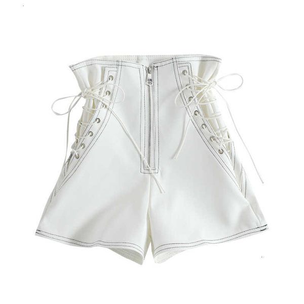 

women's shorts summer women high waist korean fashion white black zipper short feminino lace up bandage femme ockz