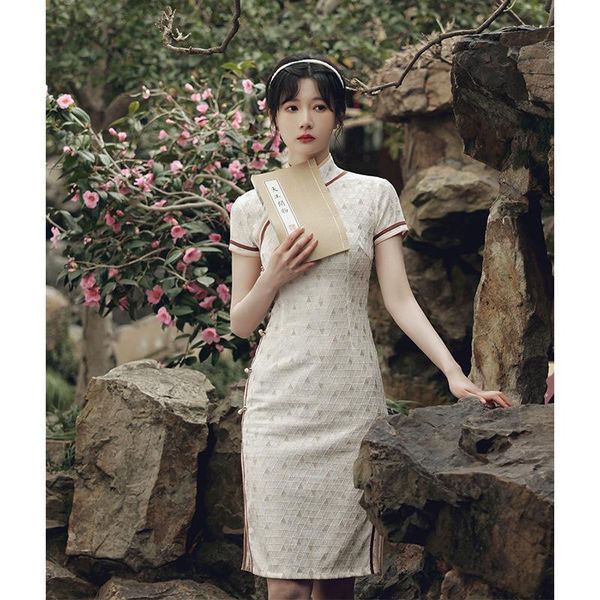 

ethnic clothing cheongsam chinese vintage style summer printing short sleeve slim split fork elegant qipao fashion party long dresses, Red