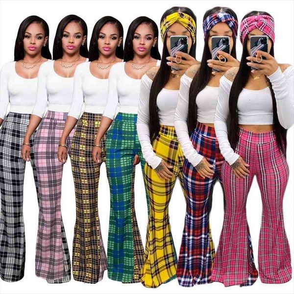 

summer checkered print high waisted bell bottom pant for women autumn plaid pant pantalones classic bodycon flare trousers, Black;white