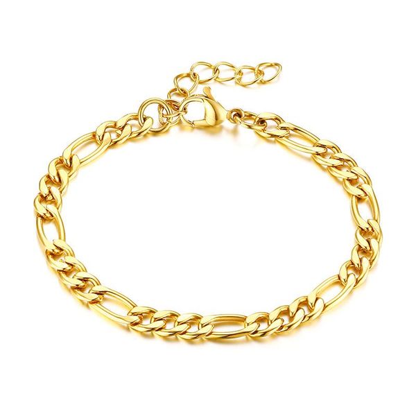 

flat figaro chain bracelet for women link ankle adjustable stainless steel wristband gifts link,, Black