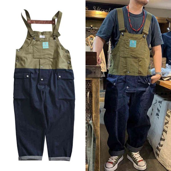 

color matching overalls men's american suspenders trendy brand brac daddy jeans, Blue