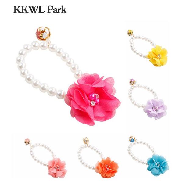 

dog pearls necklace flower collar crystal bone pendant pet puppy cat jewelry small size collars & leashes