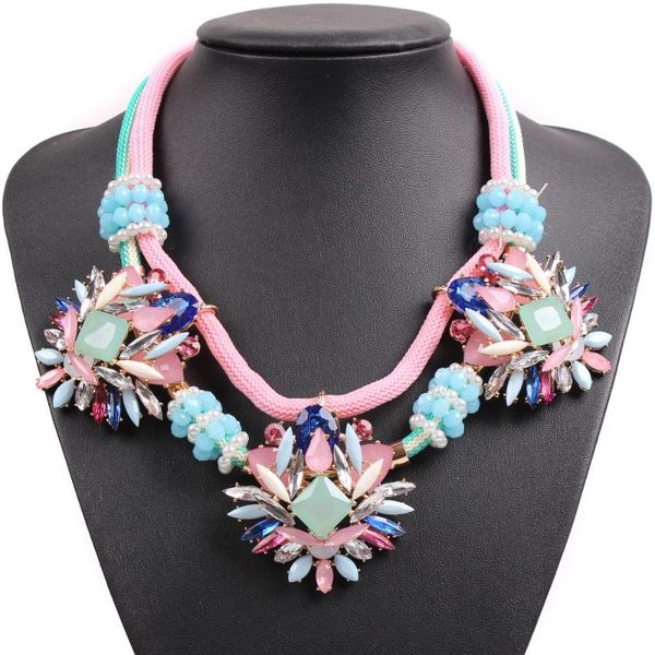 

fashion design rope chain necklace colorful crystal resin pendant chunky statement for women choker collar jewelry necklaces, Silver