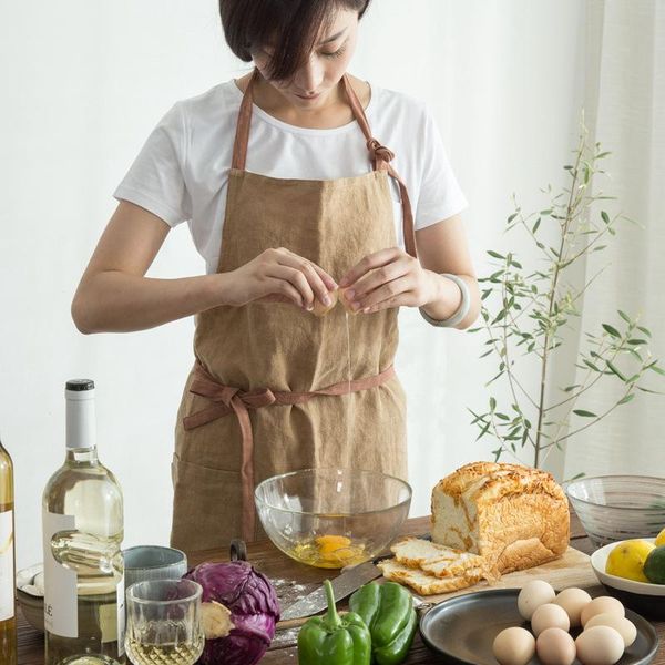 

aprons promotion cotton linen adjustable work apron chef cooking kitchen for woman man bib waiter bbq hairdresser uniform