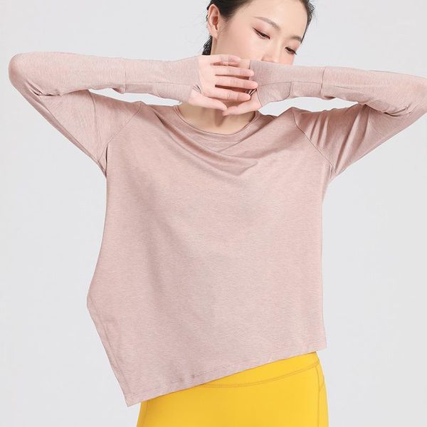 

long sleeve women suit european and american yoga clothes fast dry naked spring summer loose t shirt running fitness outfit