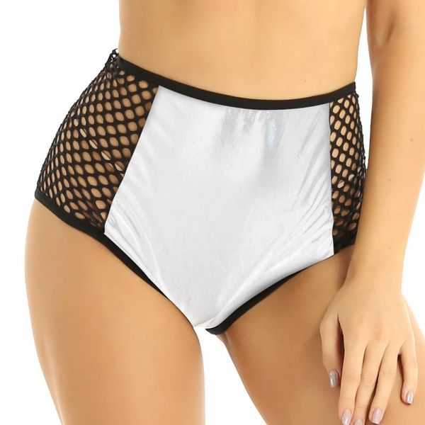 

two-piece suits women's pole dance swim shorts shiny metallic high waist bathing fishnet underwear for dancing raves festivals costumes