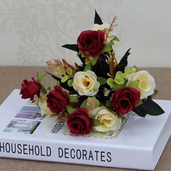 

simulation10 heads double color artificial rose flowers decoration home small bunch of flower wedding fake bouquet decorative & wreaths