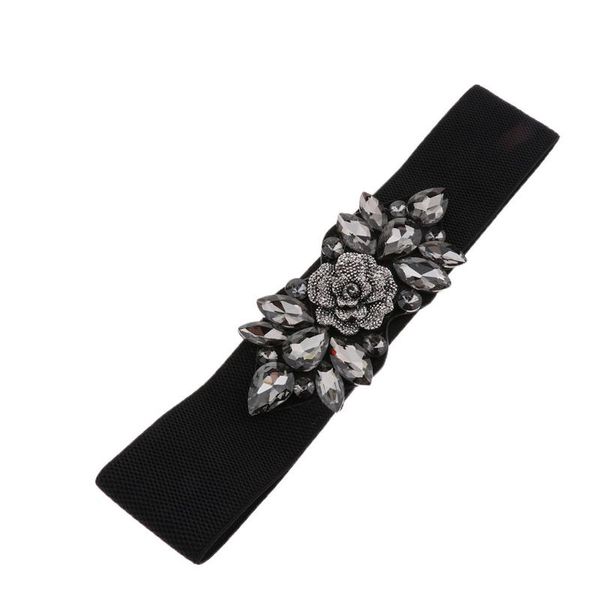 

belts womens elastic waist belt crystal floral waistband dress accrssories, Black;brown