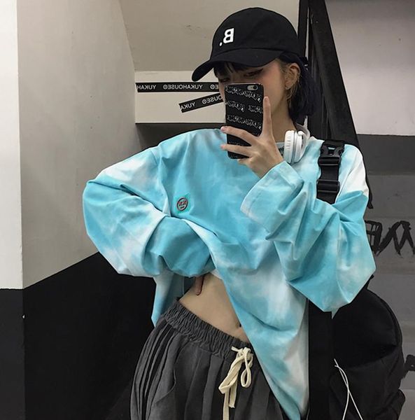 

tie dye harajuku tees female ins hipster loose causal t shirts women clothing o-neck long sleeve spring autumn ladies 2021 women's t-s, White
