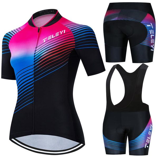 

racing sets teleyi maillot 2021 breathable cycling jersey women summer mtb clothing bicycle bike clothes polyester ciclismo mujer, Black;blue