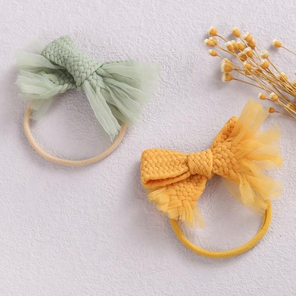 

baby girl knitted elastic hair bands soft bow headband for children accessories girls infant kids headwear gifts, Slivery;white