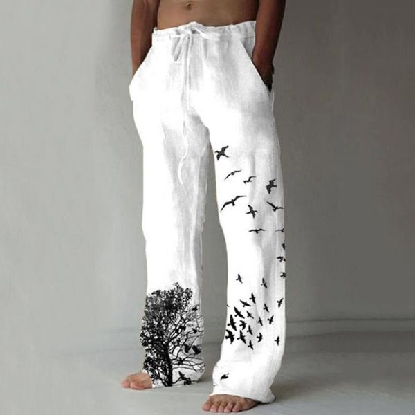 

men's pants vintage stylish loose printed straight trousers men, Black