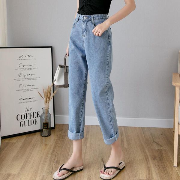 

high waist women jeans harem pants loose autumn ankle-length denim trousers thin straight pencil women's, Blue