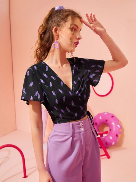 

x yichun xie floral print surplice wrap knot side i9dq#, White