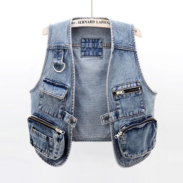 

women's vests korean fashion waistcoat women denim vest summer casual big pocket sleeveless jacket coat female plus size slim short jea, Black;white